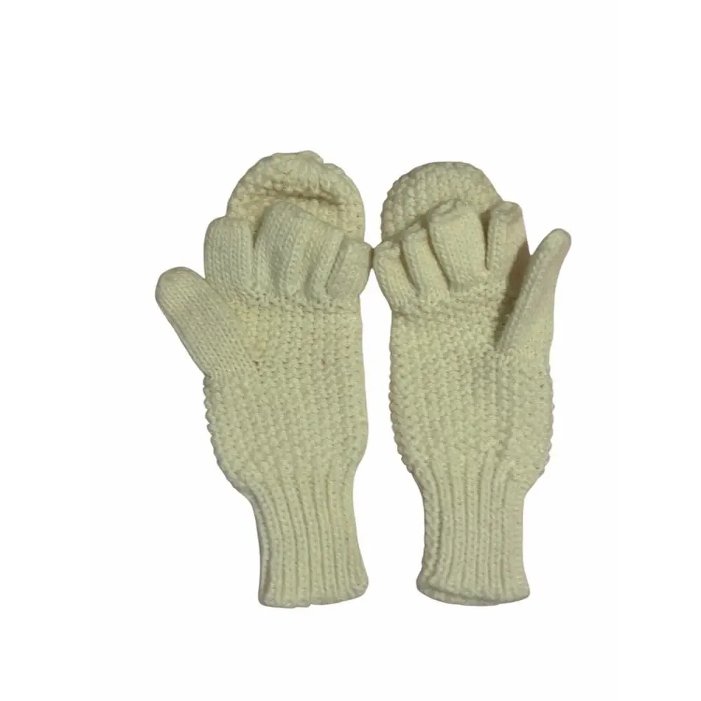 Women's White Solid Fuzzy Hand Knit Bird Mitten Gloves